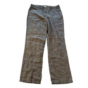 Linen Blend Straight Leg Decorative Trim Brown Pants Size 12 Lagenlook Lagom Alt